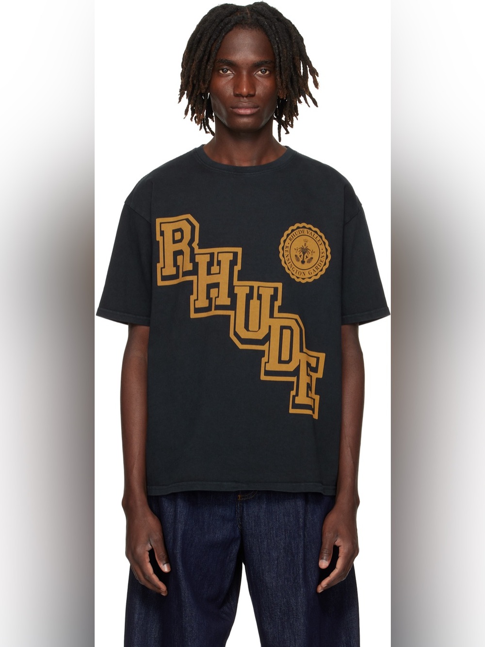 Rhude Collegiate Crest Tee 'Vintage Black' Logo T-Shirt Black / Yellow Logo XXL